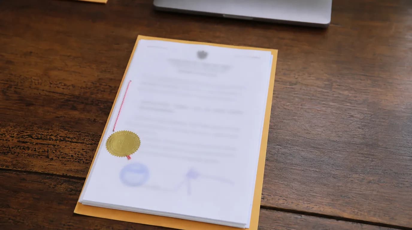 An apostilled notarized power of attorney on a desk, ready to send to Venezuela from abroad