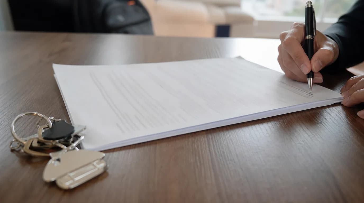 A signed rental contract on a table next to the keys of an apartment in Caracas