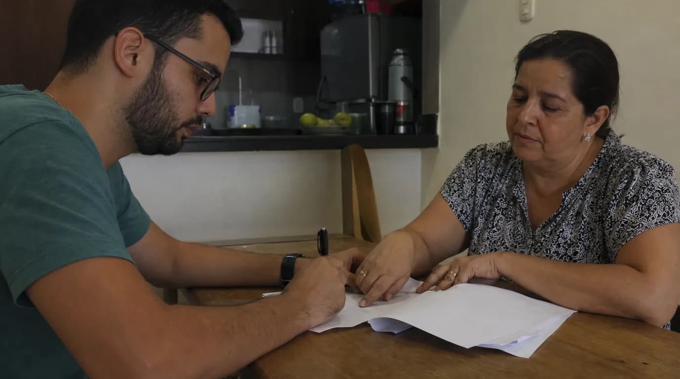 Inquilino y propietario firmando un contrato de arrendamiento de vivienda sobre una mesa en Venezuela