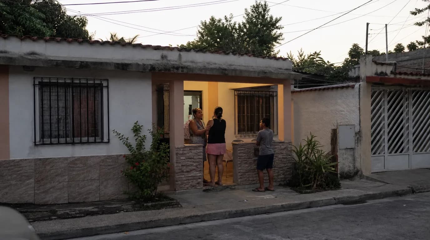 Casa familiar de una planta con patio en una ciudad del interior de Venezuela bajo luz cálida