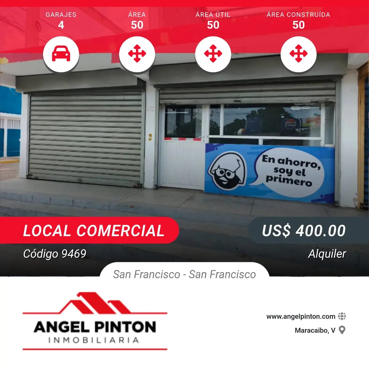 API 9469 LOCAL COMERCIAL ALQUILER SAN FRANCISCO VENEZUELA $ 400 Johnny Graterol