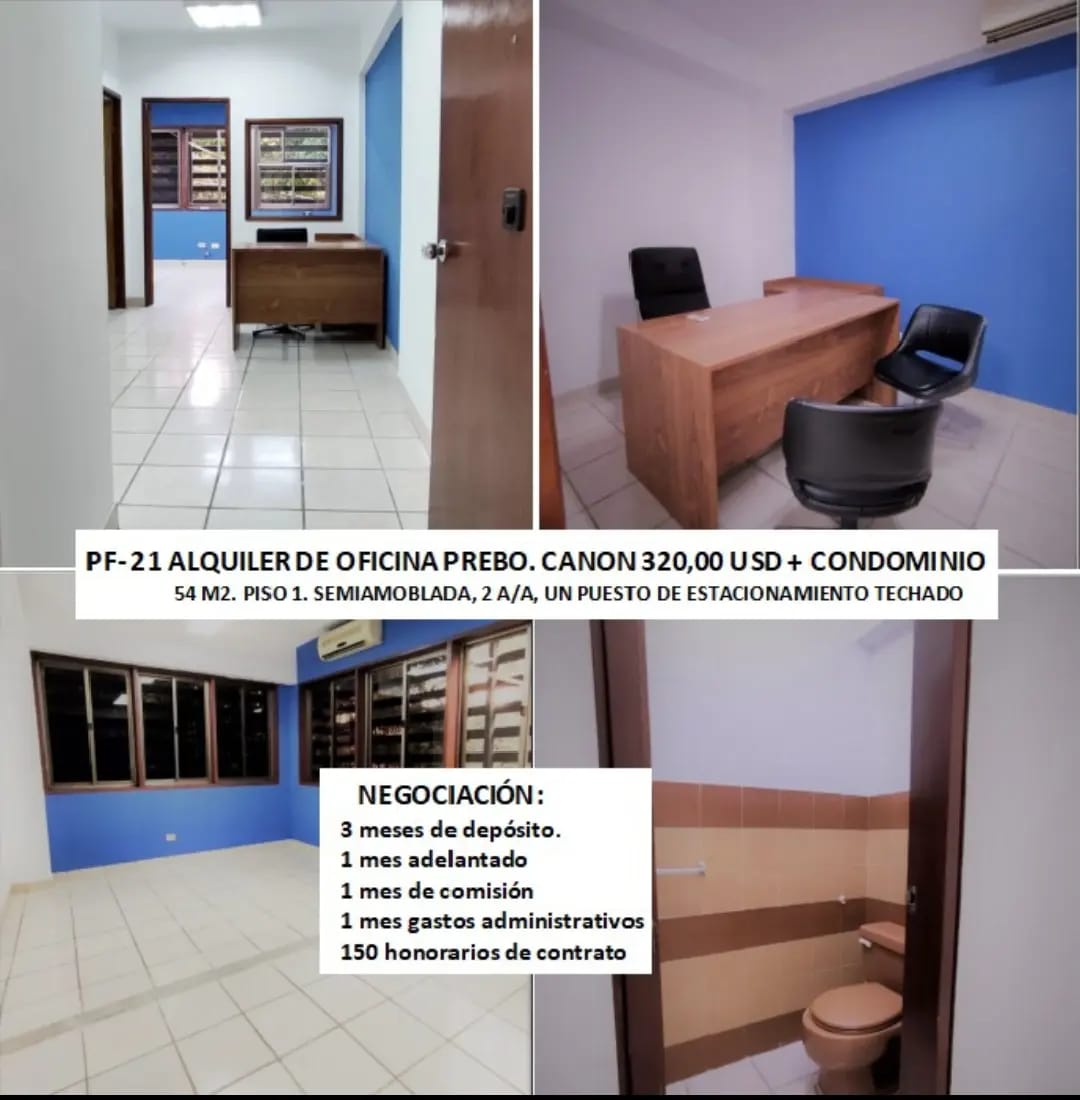 Cómoda oficina semiamoblada 1er piso en Prebo